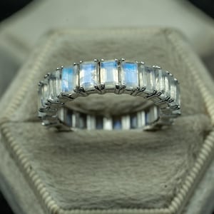 Rainbow Moonstone Eternity Band 14K Gold Moonstone Ring Baguette Eternity Ring Moonstone Silver Ring Moonstone Wedding Band Anniversary Gift