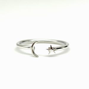 Moon and Star Ring Sterling Silver Ring Celestial Ring Dainty Ring Stackable Ring Minimalist Ring 14K Gold Ring Promise Ring Thin Band Ring