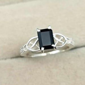 Natural Black Onyx Ring Emerald Cut Onyx Ring Stackable Ring 14K Solid Gold Ring Sterling Silver Ring Minimalist Ring Anniversary ring Gift