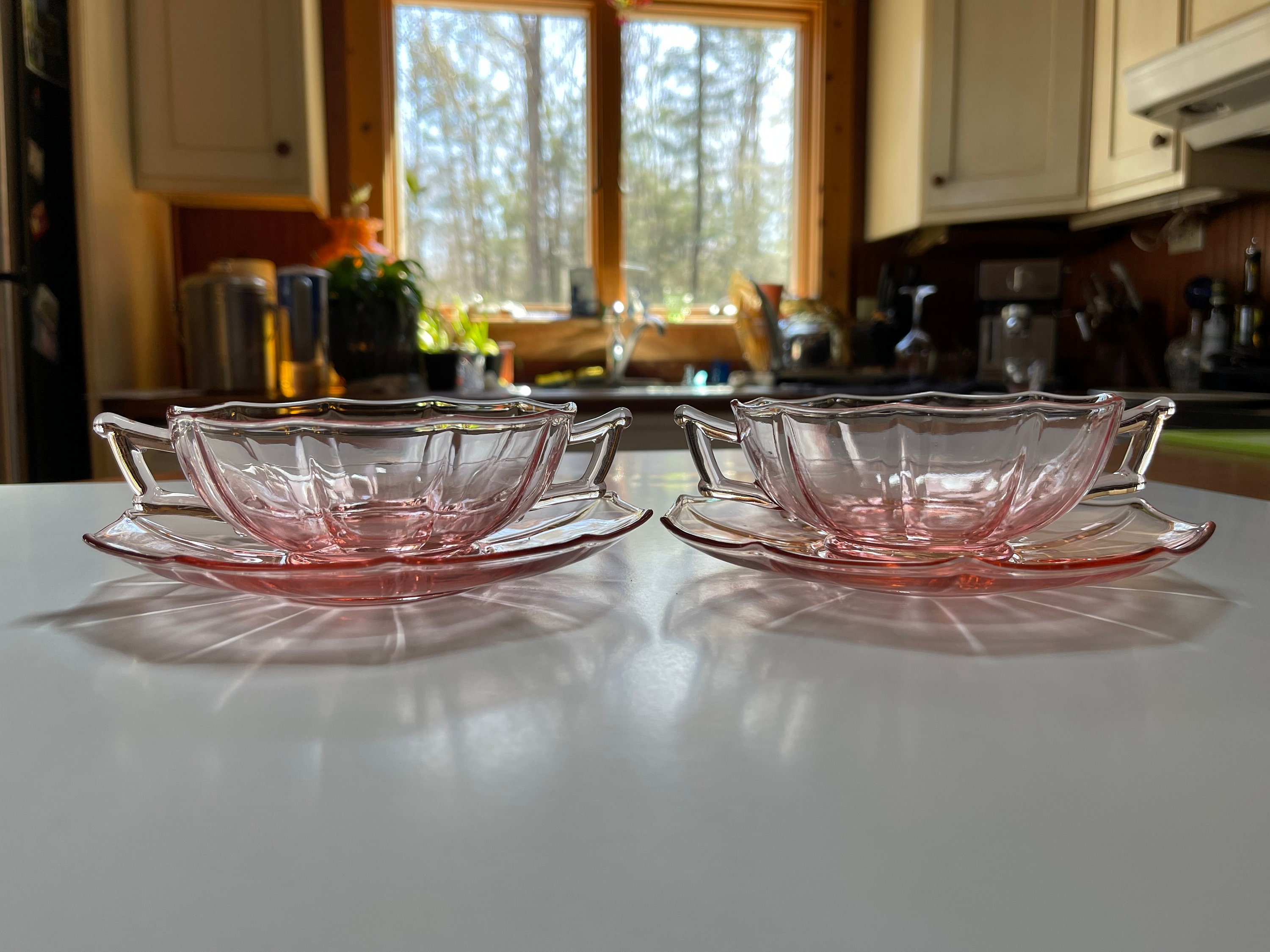Vintage Lot/4 Cambridge Pink Glass Etch 520 Lunch/Luncheon/Salad