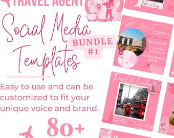 Travel Agent Instagram Templates – Pink Rose Social Media Bundle (Digital Download)