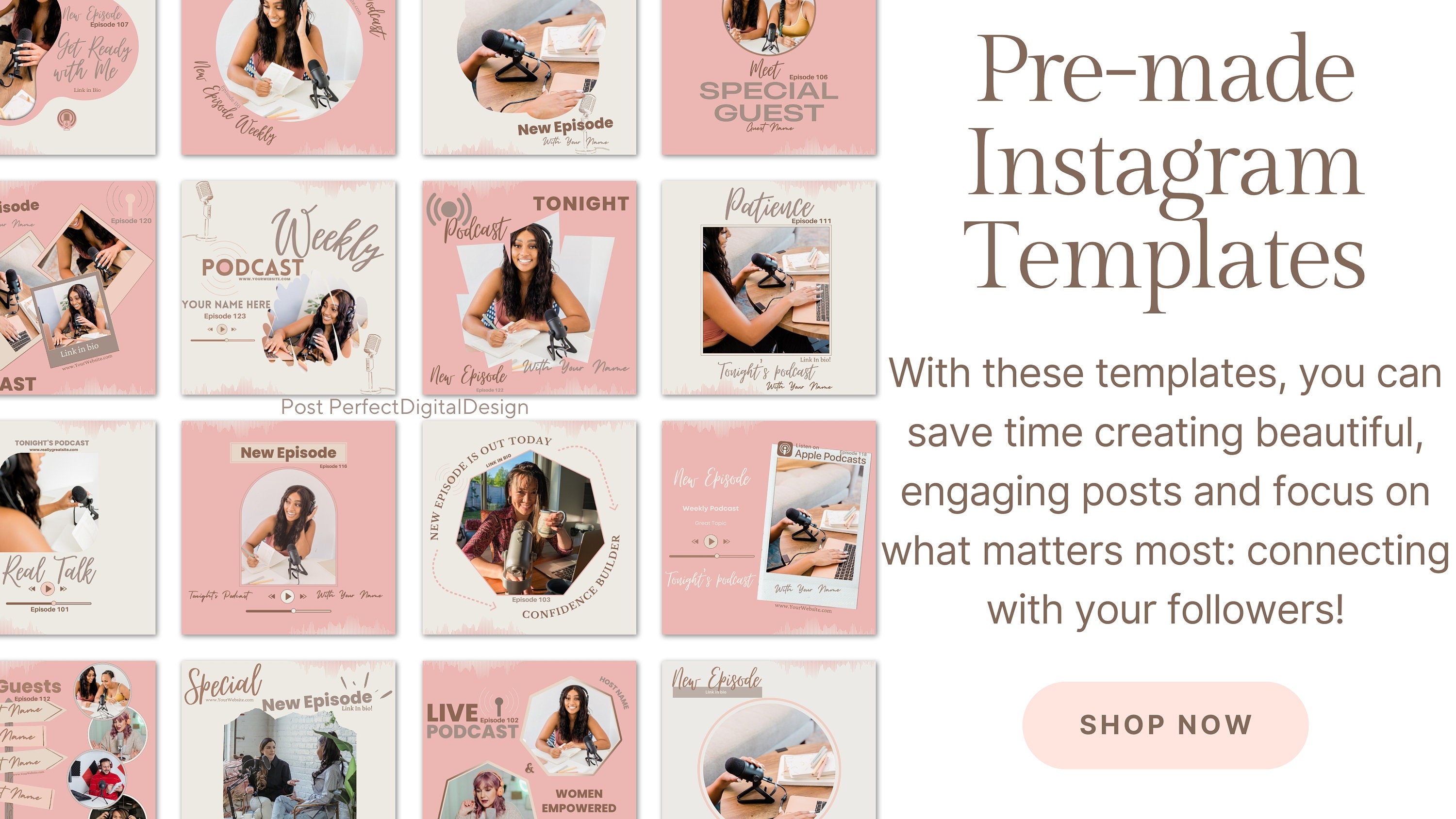 Podcast Post Templates Beige Pink Podcasting Instagram Story Post Canva ...