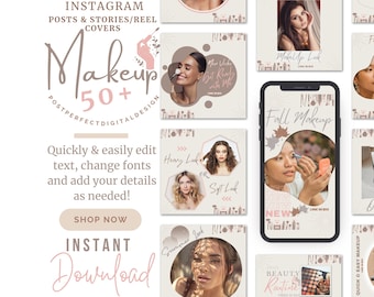 Makeup Artist Instagram Post Templates – Neutral Beauty Theme (Canva Editable, Digital Download)