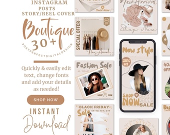 Boutique Instagram Post Templates - Neutral Fashion Marketing (Canva)