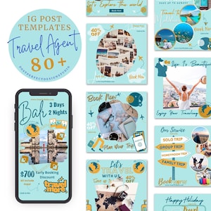 Bundle #2 - Travel Agent Marketing Quotes Post Templates - Travel Agent Instagram Post Templates - Yellow Blue Canva Social Media Templates