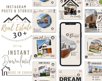 Real Estate Instagram Templates – Beige & Black Realtor Marketing (Canva)