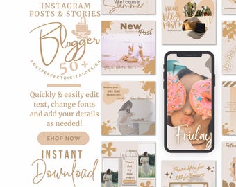 Boho Instagram Post Templates – Nude Beige, Canva Editable (Digital Download)