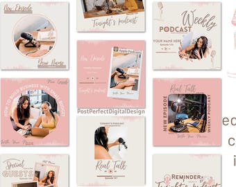 Podcast Instagram Templates – Beige & Pink Canva Posts (Digital Download)