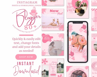 Pink Rose Instagram Post Templates – Canva Social Media Vlog (Digital Download)
