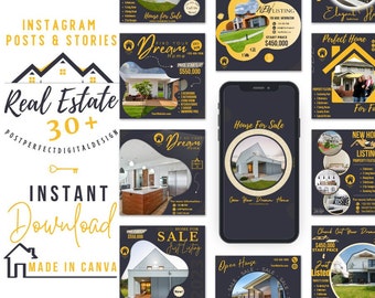 Real Estate Instagram Templates – Black & Gold Realtor Marketing (Canva)