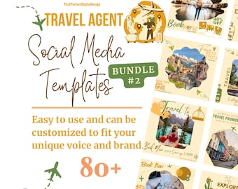 Travel Agent Social Media Templates - Canva Yellow Green Posts (Digital Download)