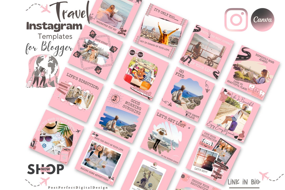 Travel Blog Post Template Pink Travel Instagram Story Post Etsy