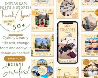 Bundle #2 - Travel Agent Marketing Quotes Post Templates - Travel Agent Instagram Post Templates - Yellow Green Canva Social Media Templates