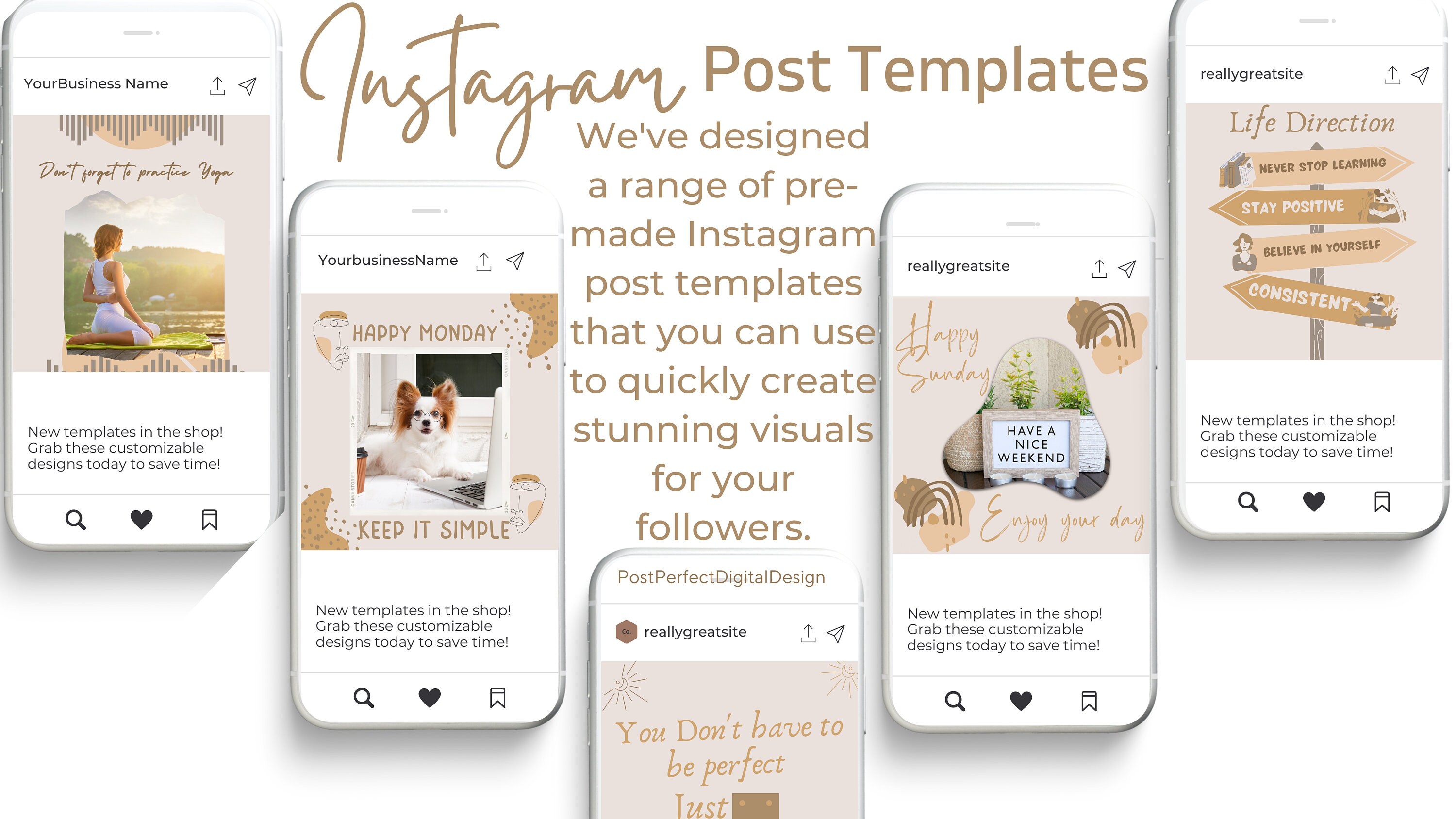 Boho Gold Nude Instagram Post Template Influencer Canva Blog - Etsy