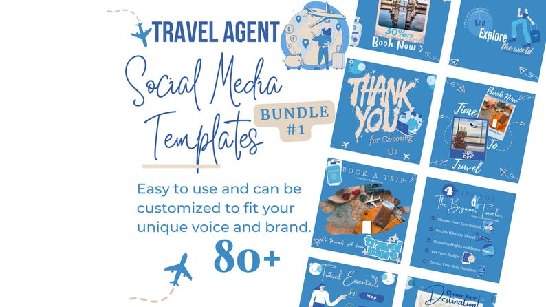 Travel Agent Instagram Templates – Blue & Beige Social Media Kit (canva ...