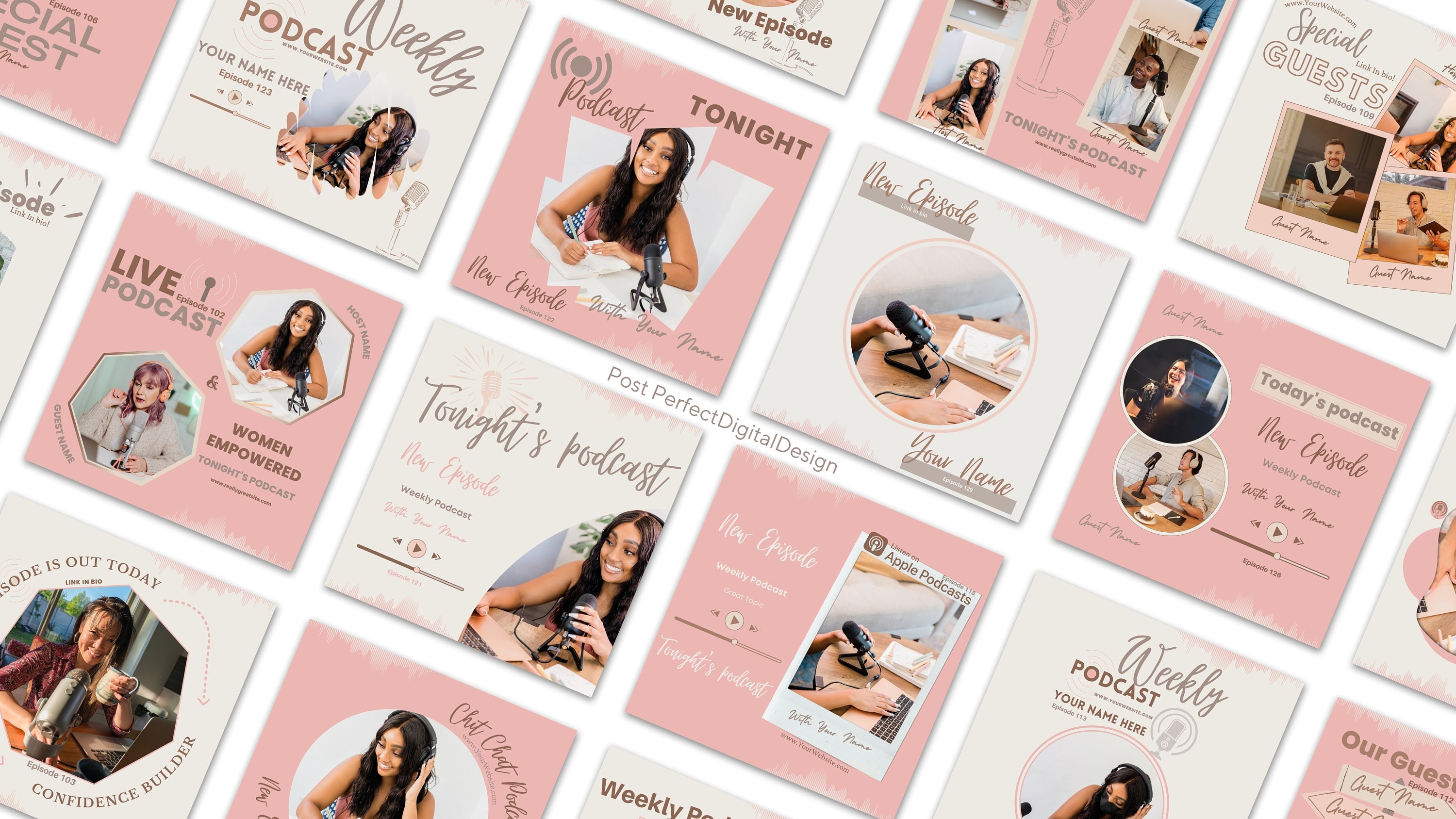 Podcast Post Templates Beige Pink Podcasting Instagram Story Post Canva ...