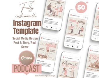 Podcast Instagram Templates | Pink Social Media Graphics (Canva Editable)