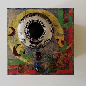 Gorgeous wooden box with black stone / unique handmade object