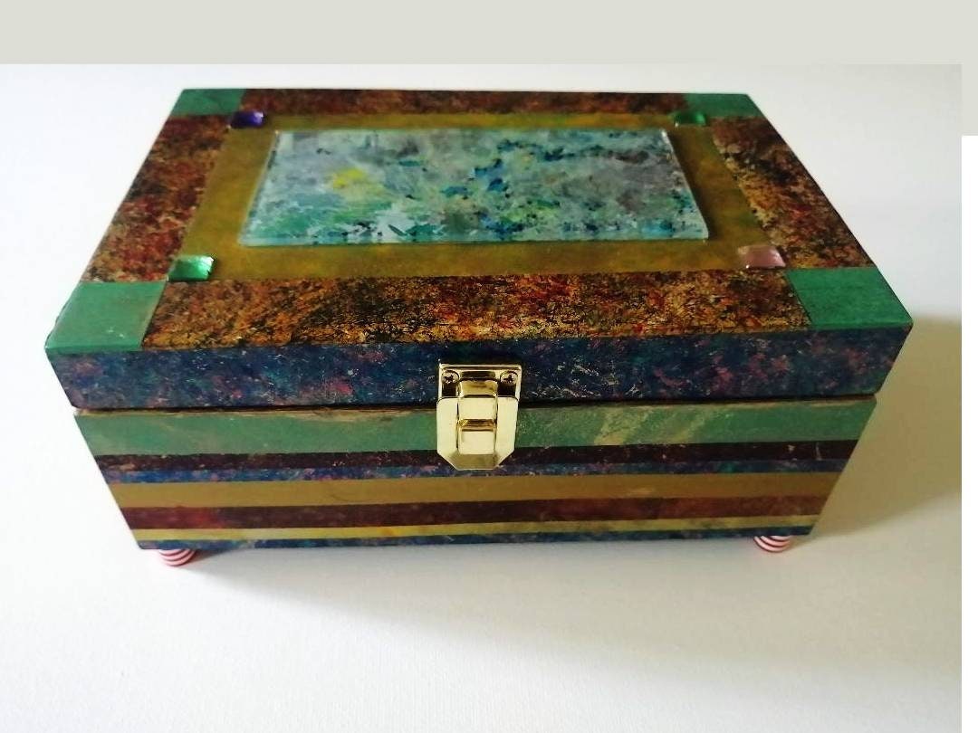 Boîte en Bois Décorée de Paiting Verre