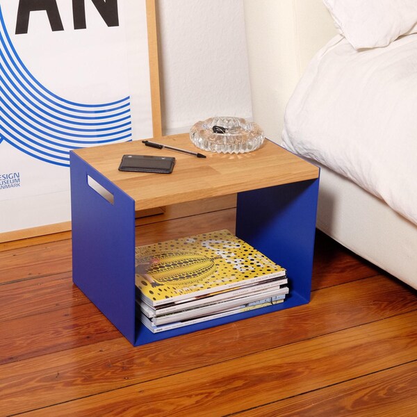 Side table, nightstand made of aluminum and oak wood