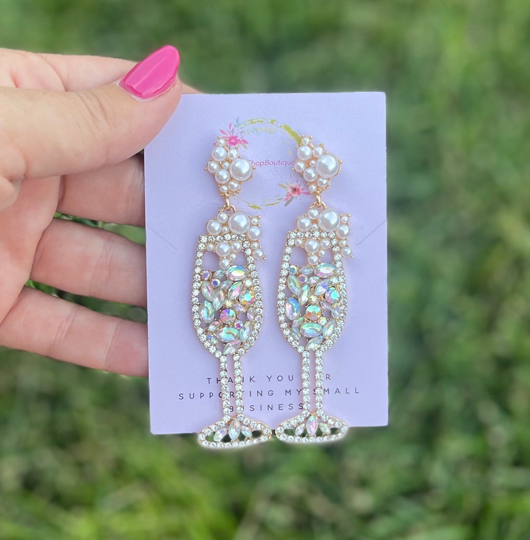 Champagne Wine Glass Earrings Champagne Glass Statement Etsy