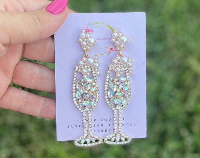 Champagne Glass Seedbead Clipon Earrings New Year Seed Beaded Etsy