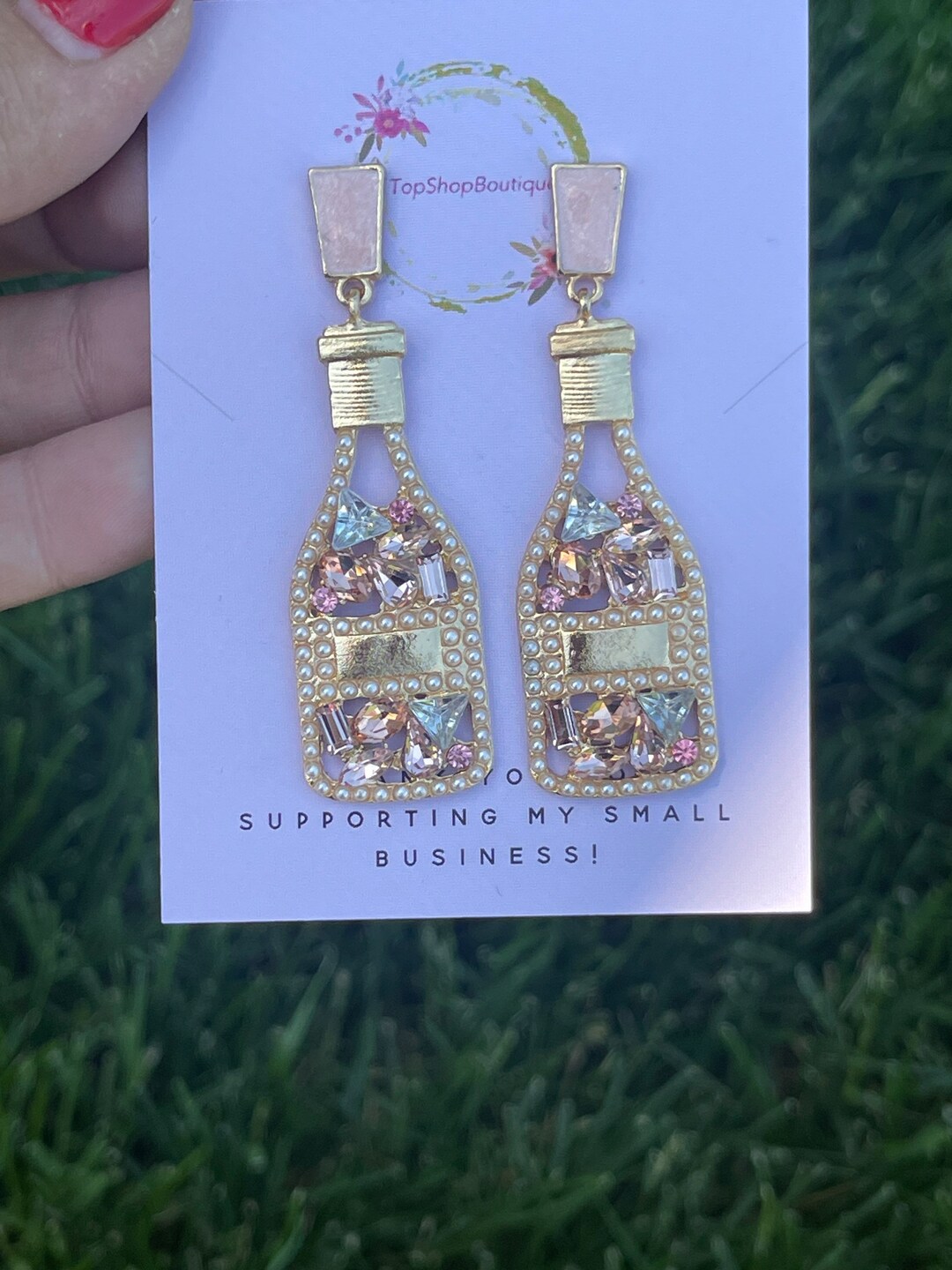 Champagne Bottle Earrings, Beaded Champagne Drop Dangle Earrings for