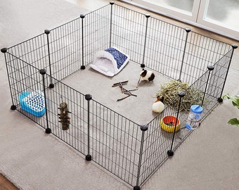 Pet Playpen, Small Animal Cage Indoor Portable Metal Wire yd Fence for Small Animals, Guinea Pigs, Rabbits Kennel Crate Fence Tent 12 panels