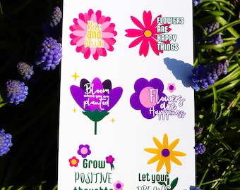 Floral Motivational Sticker Sheet | Positive Flower Stickers | Spring Stationery Gift