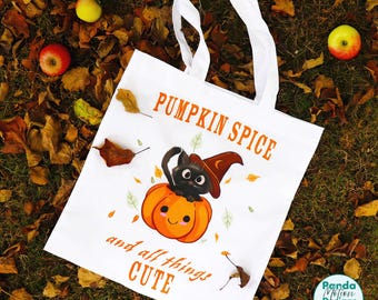 Witchy Black Cat Tote Bag: Pumpkin Spice Autumn Design