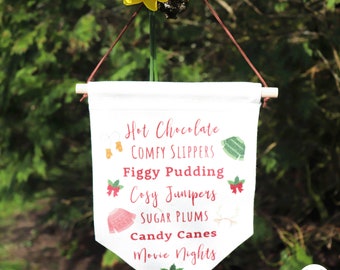 Hot Chocolate & Cosy Nights Linen Flag | Christmas | Christmas Farmhouse Decor | Winter Comfort