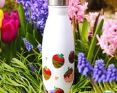 Chocolate Dipped Strawberry Pattern Water Bottle | Stainless Steel | Hand-Drawn Design | Reusable and Eco Friendly