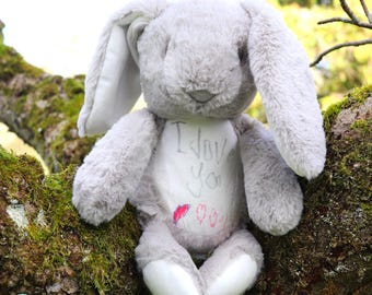 Personalised Plush Bunny | Handwritten Message Bunny | Custom Kids Drawing Keepsake | Memory Stuffed Toy