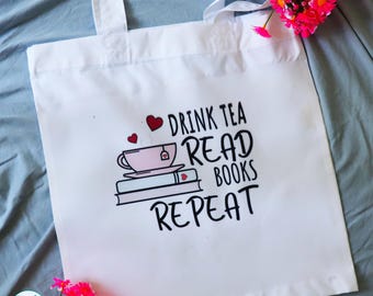 Book Lover Tote Bag: Drink Tea, Read Books, Repeat, Cosy Vibes