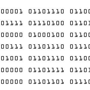 May include: A grid of binary code with rows of 0s and 1s.