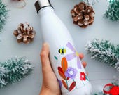 Colourful Flower and Bee Water Bottle | Stainless Steel | Summer Flowers | Picnic Bottle