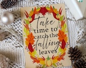 Autumn Wreath Wall Art: Aluminum A5 Print - Falling Leaves