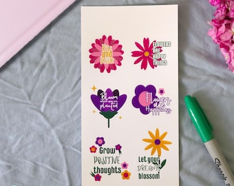 Floral Motivational Sticker Sheet | Positive Flower Stickers | Spring Stationery Gift