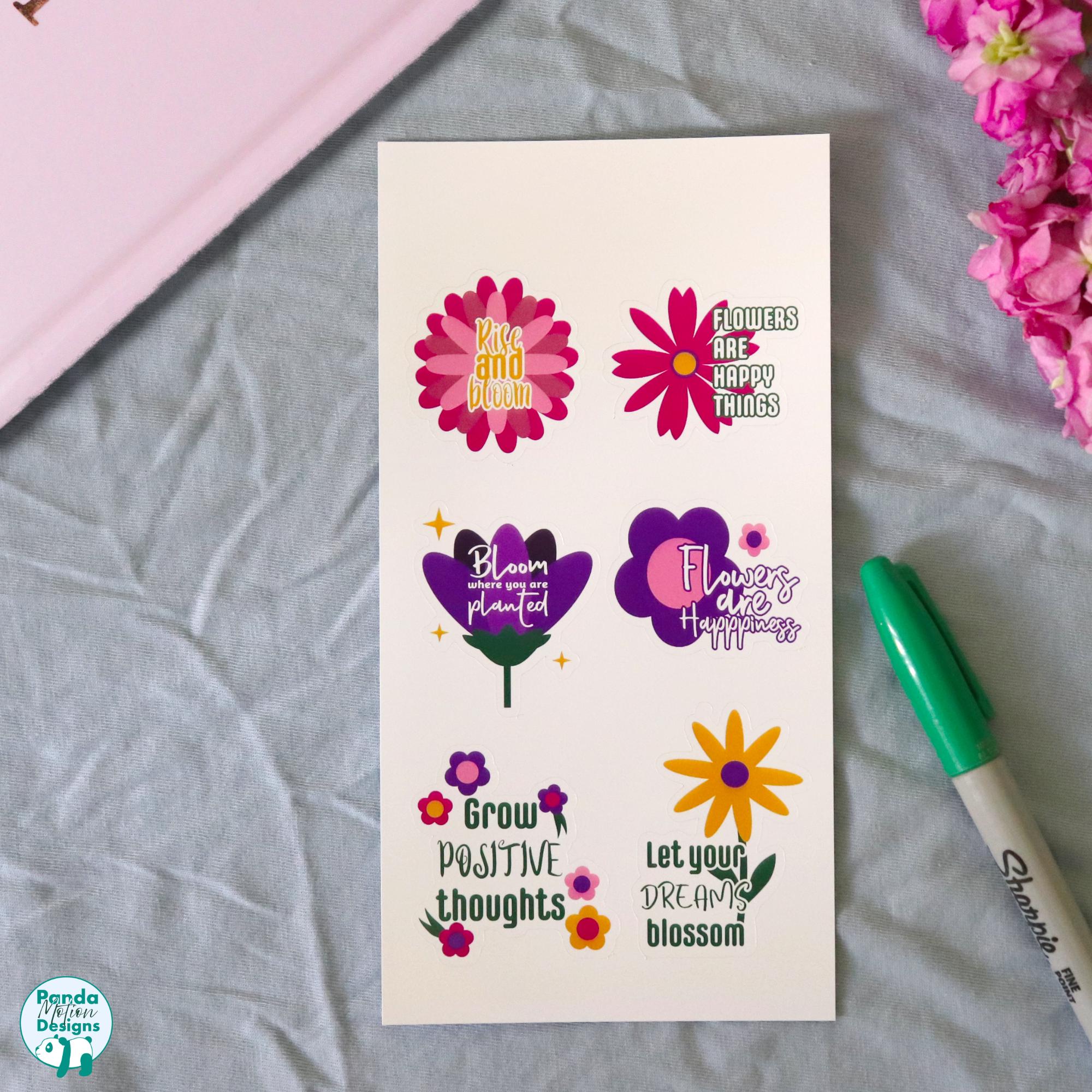 Floral Motivational Sticker Sheet | Positive Flower Stickers | Spring ...