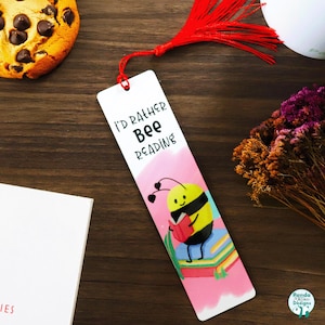 Hand-Drawn I&#39;d Rather BEE Reading Metal Bookmark