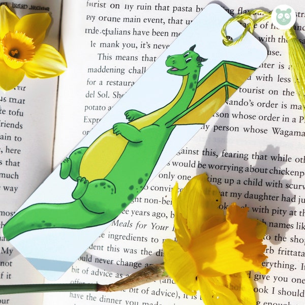 Metal bookmark featuring cartoon dragon and Neil Gaiman quote | Made from aluminium