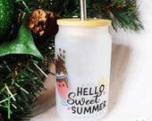 Hello Sweet Summer | Frosted Glass Tumbler with Reusable Bamboo Lid & Stainless Steel Straw | Pimms