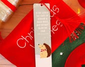 Snowy Winter Hedgehog Bookmark with Book Quote