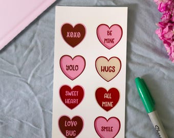 Love Heart Candy/Cookies Messages Sticker Sheet, Journal Stickers, Wedding Planner Stickers, Valentine's Day