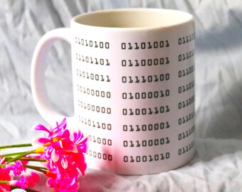 Customisable Binary Code Mug – Personalised Message, Tech Gift