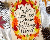 Autumn Wreath Wall Art: Aluminum A5 Print - Falling Leaves