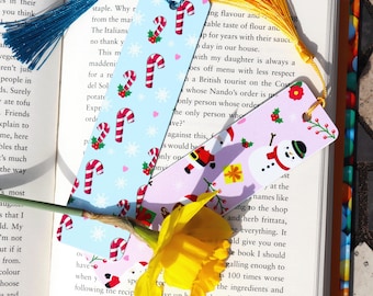Christmas Pattern Bookmarks | Candy Cane | Gingerbread men | Santa | Holly | Snowman | Stocking Stuffer