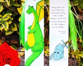 Fantasy Dragon Bookmark with Neil Gaiman Quote | Hand-drawn