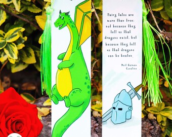 Fantasy Dragon Bookmark with Neil Gaiman Quote | Hand-drawn