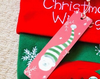 Personalized Christmas Bookmark: Polar Bear, Snowflakes, Aluminum Stocking Stuffer